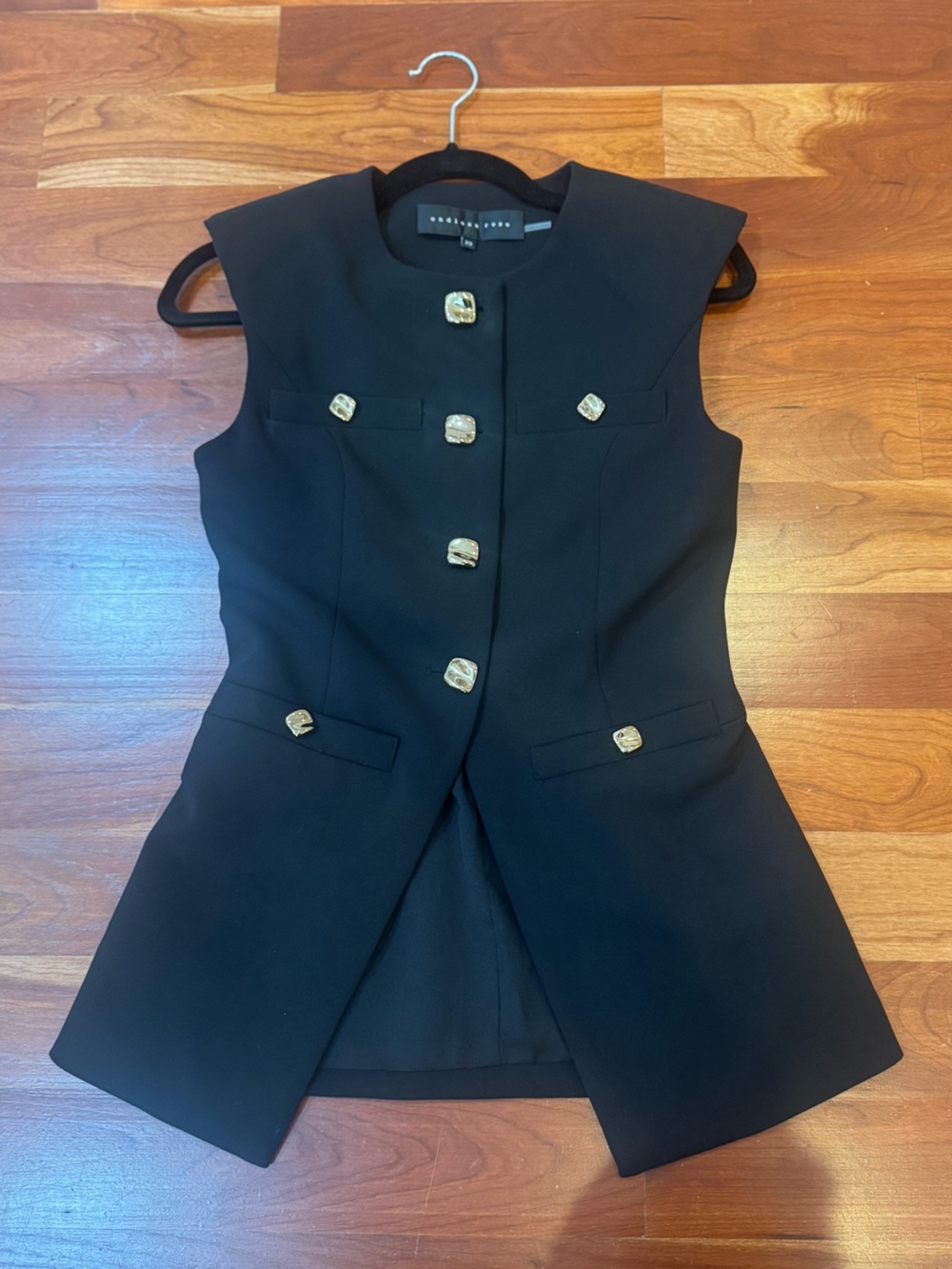 Women's Black Double-Breasted Vest with Gold Buttons